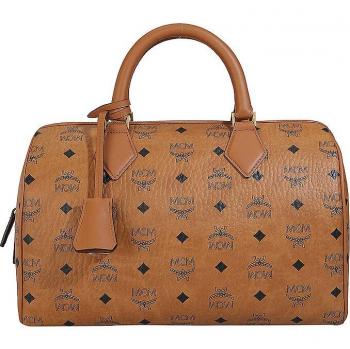 MCM Ella Visetos Medium Boston Handbag in Brown