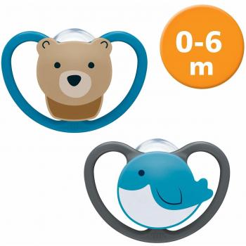 Chupete Space NUK 0-6 meses - Pack de 2 (Diseños: Renard/Arcoíris y Ballena/Oso)