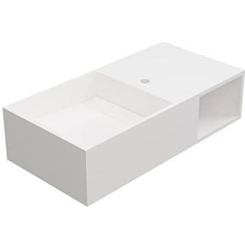 Lavabo suspendido con encimera de solid surface con estante - Blanco - Ancho 80 x Prof. 40 x Alt. 20 cm - GOYOKO