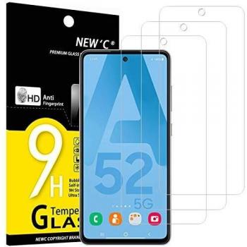 NEW'C 3 Piezas, Protector Pantalla para Samsung Galaxy A52, A52 5G, A52S 5G, Cristal templado Antiarañazos, Antihuellas, Sin Burbujas, Dureza 9H, 0.33 mm Ultra Transparente, Ultra Resistente