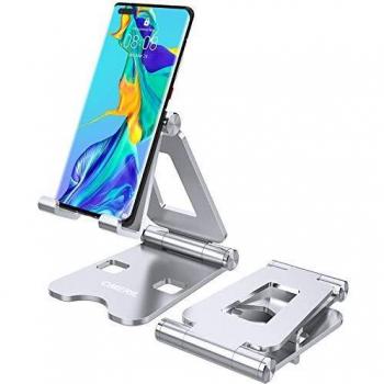 Soporte Móvil, Multiángulo Apoya Móvil OMERIL Ajustable y Plegable, Sujeta Móvil de Aluminio con Almohadilla de Silicona para iPhone 11/12,Samsung/Xiaomi/Redmi/PSP/iPad/Mini/Switch/Kindle/Tabletas