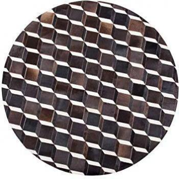 Alfombra Redonda de Piel de Vaca Marrón 140 cm Patchwork Moderno Patrón 3D Hecha a Mano