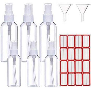 Botellas de Spray 50 ml 100 ml Botellas de Viaje Spray de Niebla Fina Transparente Set Contenedores de Líquido Transparente Recargables para Perfume Loción de Maquillaje Cosmético 6 Piezas