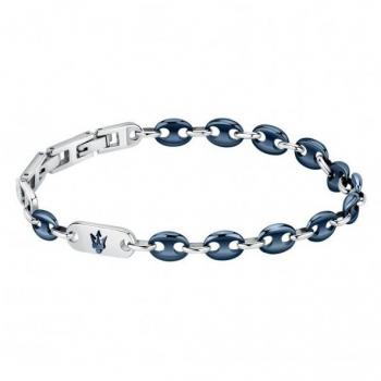 Pulsera Maserati JM422ATZ18 de Acero y Cerámica, Collar Hombre Maserati J Br. Ip Azul + Cerámica Azul 22cm de Acero Plateado