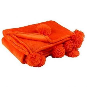 Plaid Decorativo de Poliéster Naranja con Pompones 130x170 cm