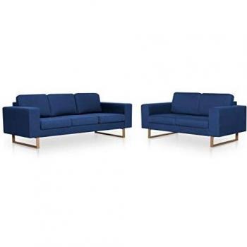 vidaXL Conjunto Sofá 2 y 3 Plazas 2 Piezas Tapizado Tela Estructura Patas Madera Diseño Moderno Cojín Asiento Respaldo Set Sillones Sala Salón Azul