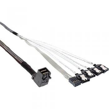 InLine 27631B Mini SAS HD - Cable acodado SFF-8643 a 4 SATA con banda lateral