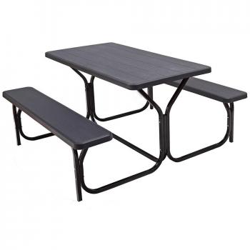 Gray All-Weather Metal Picnic Table Bench Set with Extension