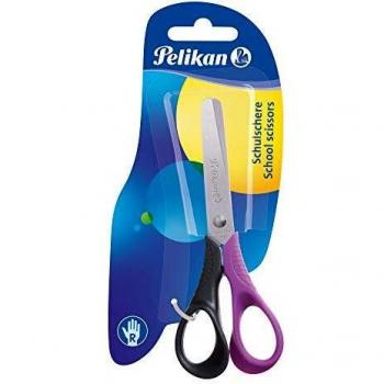Pelikan Easy Handle Tijeras ergonómicas, 13 cm, para diestros, hojas de acero inoxidable con punta redondeada para niños, buenas para la escuela primaria, colores surtidos, 804813