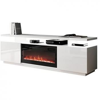 Mesa de TV Charlotte 151, Blanco Brillante con LED, 180x56x40cm, 2 Puertas