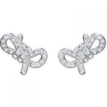 Swarovski Pendientes Lifelong Bow, baño de rodio, cristal blanco, para mujer