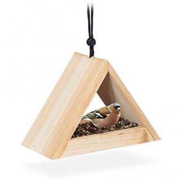 Casita para Pájaros Colgante de Madera Natural, Comedero para Aves Silvestres, 16x23.5x12 cm
