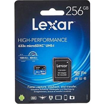 Lexar 633x memory card 256 GB MicroSDXC Class 10 UHS-I 633x, 256 GB, MicroSDXC, Class 10, UHS-I, 100 MB/s, 45 MB/s