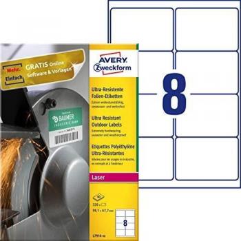 Etiquetas Ultra-Resistentes de Folie Avery, 99,1 x 67,7 mm, 320 Unidades, Adhesivo Permanente