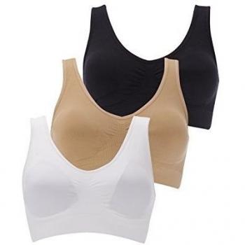 BOOLAVARD® 3-Piece Set confort Sport Bra: blanco, negro y color de la piel.