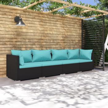 4-Piece Black Poly Rattan Garden Lounge Set with Cushions