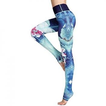 FLYILY Pantalón Deportivo de Mujer,Yoga de Cintura Alta,elásticos y Transpirables para Mujer,Impresión de Fitness Gym Yoga Pantalon