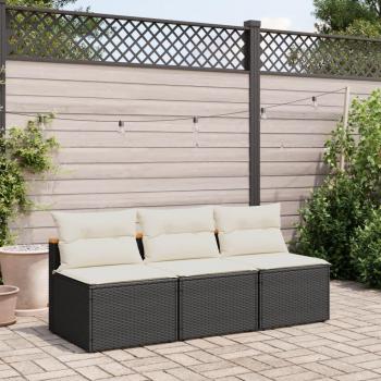 Sofá de jardín sin brazos con almohadas 2 piezas Polyrattan negro y Sofá de jardín sin reposabrazos 2 uds y cojines ratán PE negro vidaXL