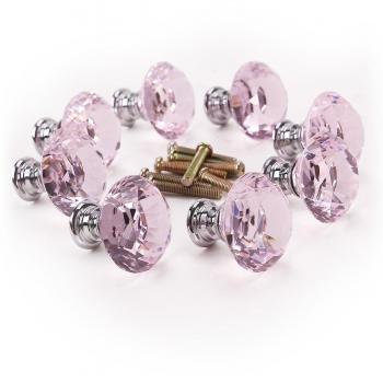 8pcs Pomo de Cristal Vidrio Rosa Transparente Tiradores para Puertas Cajones Manilla 30mm de Diamante