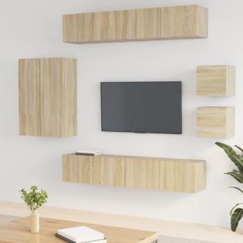 Juego de muebles para puerta de TV 8 piezas Sonoma Wood Oak Multilayer vidaXL Set de muebles para TV 8 pzas madera contrachapada roble Sonoma