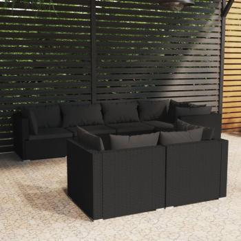 Juego de sala de estar de jardín con almohadas 7 piezas Polyrattan negro