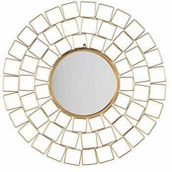 Espejo de pared dorado 90 cm redondo vintage estilo hollywood Labrit, metal dorado, dimensiones 90x90 cm