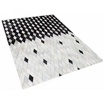 Alfombra de Piel Negra y Blanca 160 x 230 cm Moderna Patchwork Hecha a Mano