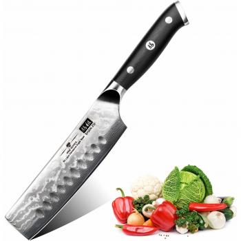 SHAN ZU Cuchillo de Cocina Nakiri Damasco, 16.5cm Cuchillo Japones para Verduras, Cuchillo de Chef de 67 Capas de Acero Damasco, Cuchillo de Cocinero Profesional con el Mango G10