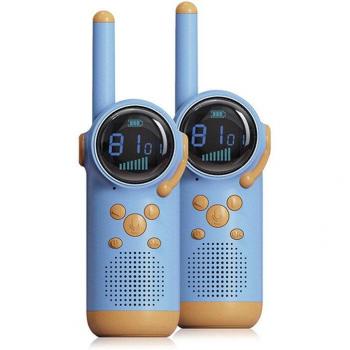 Walkie Talkies infantiles DAM D22, 1-3 km de alcance, pantalla a color, 99 códigos de grupo encriptados, luz LED, incluye 2 unidades, batería recargable, dimensiones 4.5x4