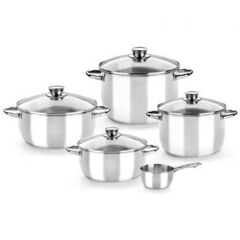 Conjunto de 5 Piezas de Menaje Monix M450066 en Acero Inoxidable con Fondo Difusor y Espesor de 5.3mm