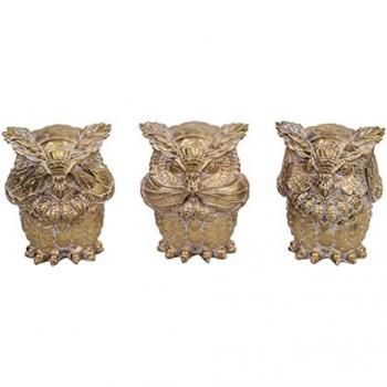 Figura Búho 3 Uni. Dorado de Resina - Signes Grimalt by SIGRIS, dimensiones 12x8x8 cm, ideal para jardín y decoración