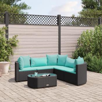 6-Piece Black Poly Rattan Garden Sofa Set with Cushions
