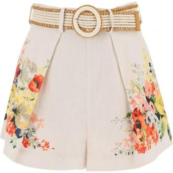 Zimmermann Women's Floral Print Linen Shorts in White | 8301ARS241IVF