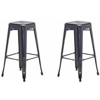 Conjunto de 2 taburetes de bar apilables 76 cm negro y dorado de acero industrial Cabrillo