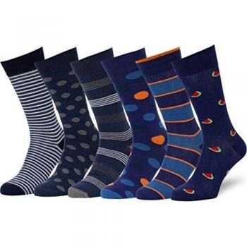EASTON MARLOWE Calcetines Hombre - 6 PR - Estampados - Azul - Calcetines Divertidos - 39-42