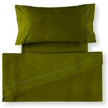 Es-Tela - Juego de sábanas liso con biés, color pistacho, cama de 90 cm., algodón-poliéster, 3 piezas
