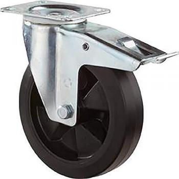 Rueda Lateral de Carga Pesada 160mm con Freno Total y Placa de Montaje, Capacidad 250 kg