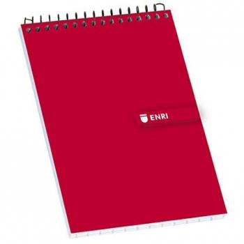 Bloc de Notas ENRI Rojo 1/8, Tapa Dura, Espiral, Cuadrícula 4x4, Formato 8º (17 x 11 cm), 80 Hojas, Pack de 10
