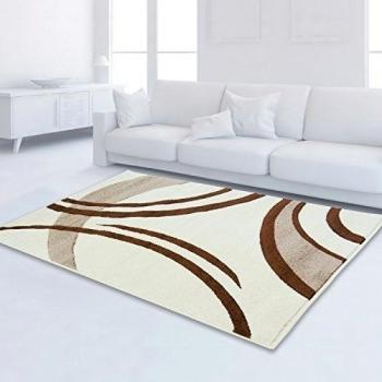 Diseño de estilo moderno alfombra con diseño de moda de contorno de corte de arco de colour crema y marrón con certificado Oeko Tex diversos tamaños, polipropileno, beige creme braun, 240 cm_x_340 cm