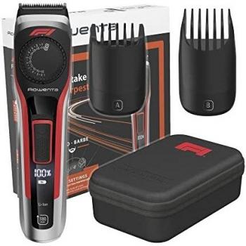 Rowenta Barbero Fórmula 1 TN384M - Recortadora 2 en 1 Maquina recortadora de barba con 39 longitudes de corte, barbas largas y cortas, barbas cortas, 180 minutos de autonomía, negro y rojo