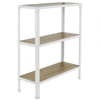 Estantería Simon Home Click Wood Mini 3/300 800 Blanco/Roble, dimensiones 900x800x300 mm, con 3 alturas, bandeja de madera, estilo industrial y estructura metálica
