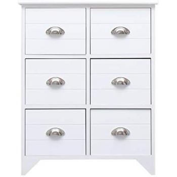 vidaXL Armario Auxiliar 6 Cajones Madera Paulownia Aparador Mobiliario Hogar Decoración Organización Almacenamiento Resistente Blanco 60x30x75cm