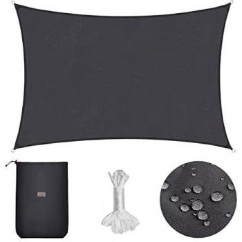 Sekey Toldo Vela de Sombra Impermeable 2x4m Rectangular Protección Rayos UV, Resistente al Desgarro, para Terraza Balcon Patio Exteriores Jardín, con Ojales y Cuerdas de Fijación, Antracita
