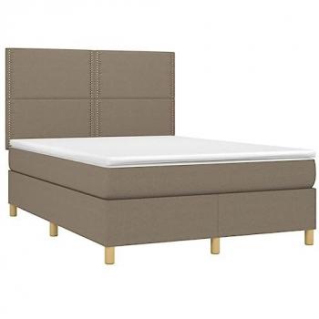 Cama box spring con colchón viscoelástico de muelles ensacados, adaptable, acolchado reversible en tela gris taupe 140x200 cm