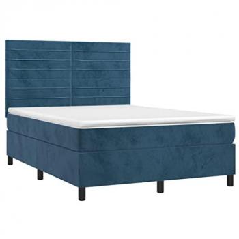 Cama Box Spring con Colchón y LED Terciopelo Azul Oscuro 140x190 cm