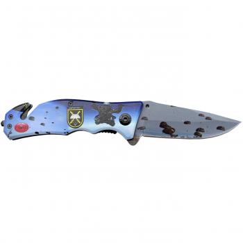 Navaja de seguridad asistida Third K2804BRP con mango de Aluminio y diseño en impresión 3D, logo Brigada Paracaidista, hoja de Acero 420 de 10 cm, cutter para cinturón de seguridad y punta rompevidrio