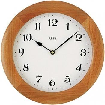 Reloj de Pared AMS 929/9 - Cuartzo, 28 cm, Diseño en Madera Color Marrón (Cerezo), Silencioso, Ideal para Sala, Comedor y Cocina