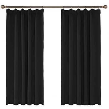 UMI Amazon Brand Cortinas de Salón Térmicas Aislantes Dormitorio Decoración Ventanas para Habitacion Moderna Fruncido 2 Piezas 107x138cm Negro