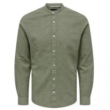 Only & Sons Long-Sleeved Solid Linen Mao Shirt