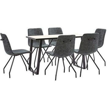 vidaXL Juego de Comedor 7 Piezas Cuero Sintético Mobiliario Decoración Interior Casa Hogar Robusto Duradero Resistente Funcional Práctico Útil Negro